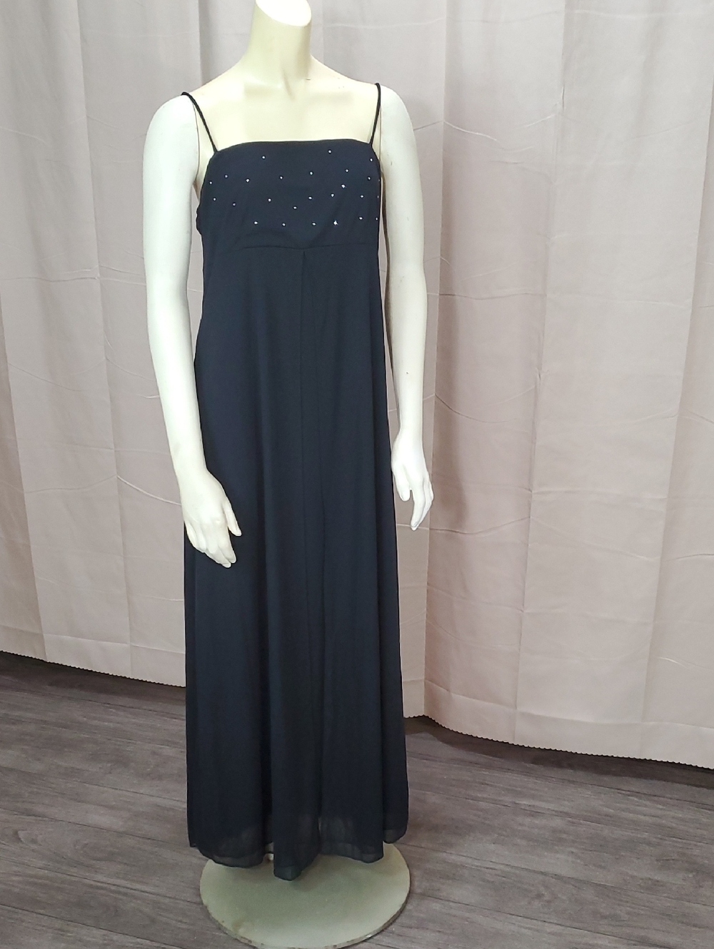Black Beaded Spaghetti-Strap Maxi Dress